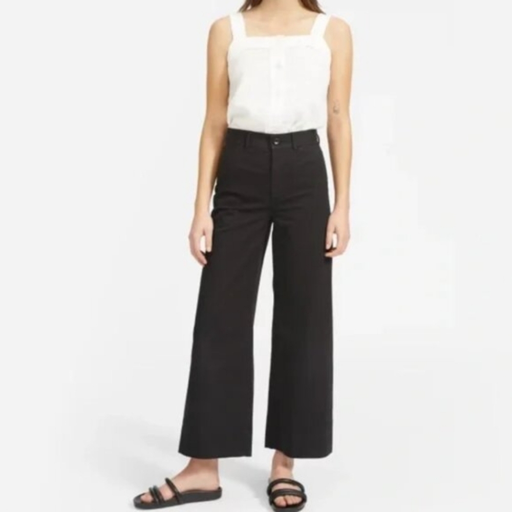 Everlane Lightweight Wide-Leg Cropped Chino Pants Black High Waisted Size 8